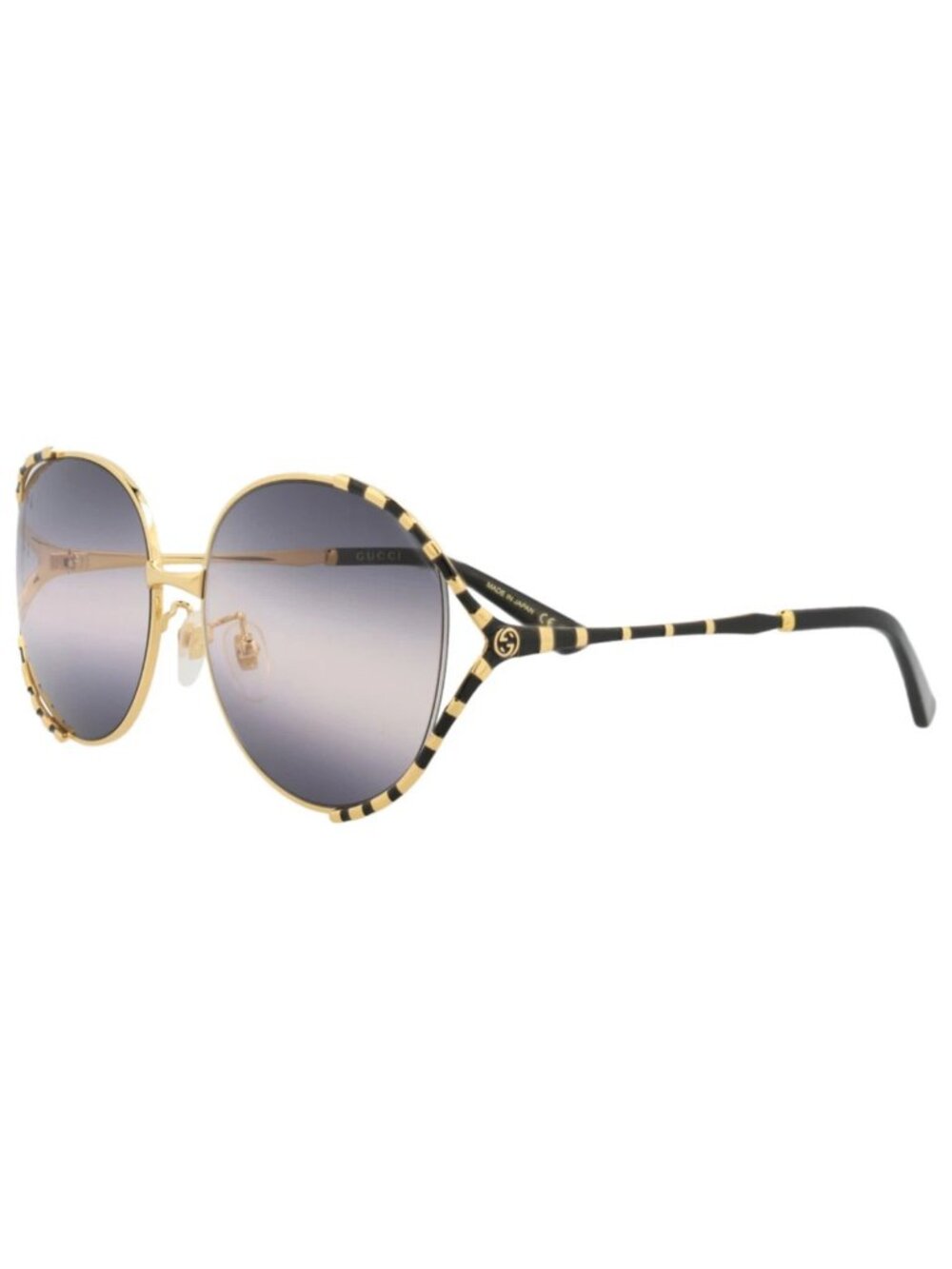 New Gucci Women's Sunglasses Round Oval Metal Frame Gold Black Grey